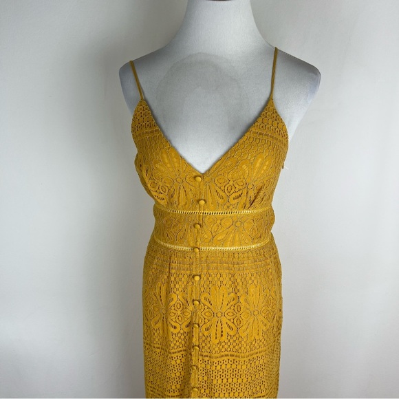 Lulus Robyn Mustard Yellow Lace Button-Up Midi Dress - Picture 5 of 9